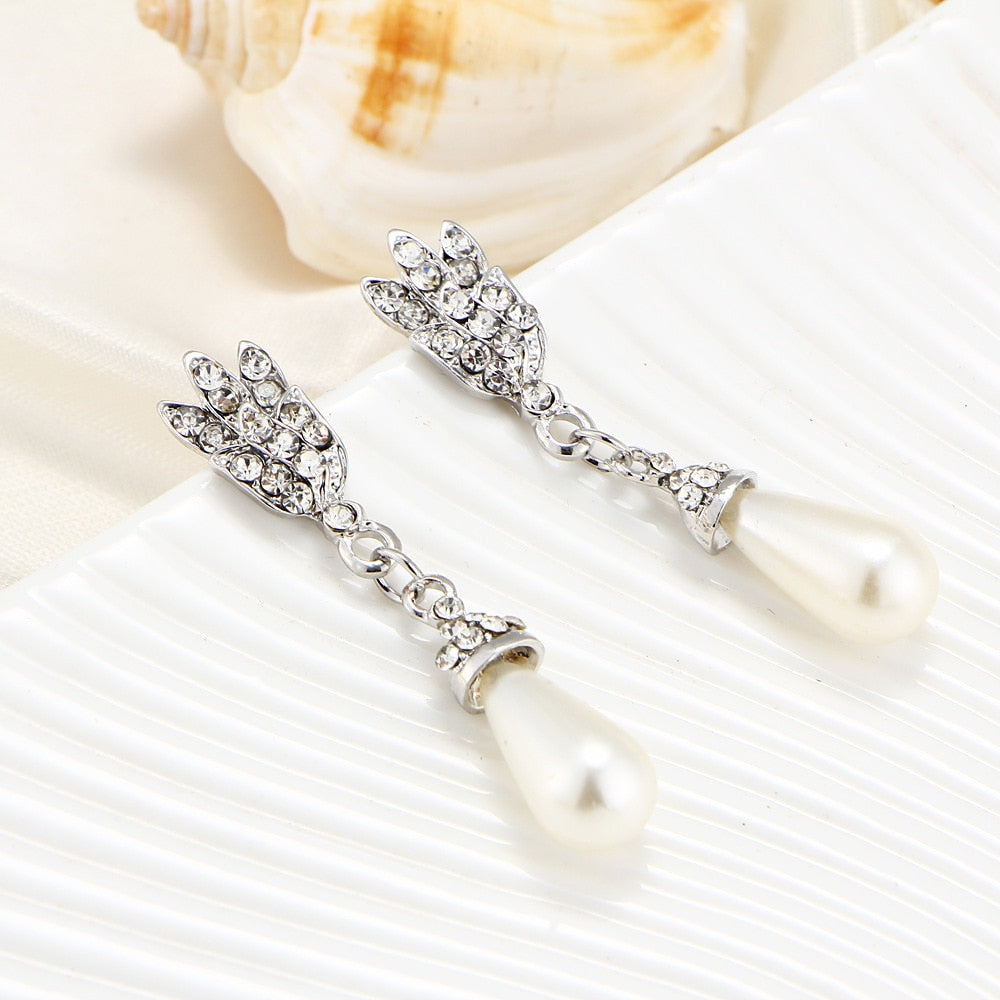 Bride Pearl Crystal With Short Collarbone Neck Necklace Set