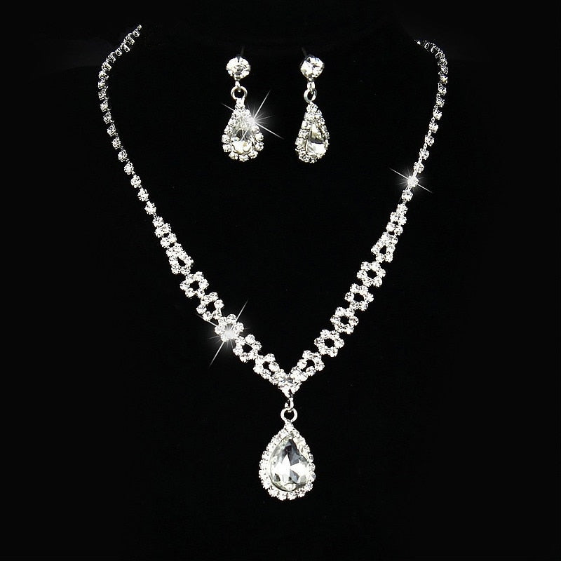 Rhinestone Bridal Jewelry Silver Color Necklace Sets