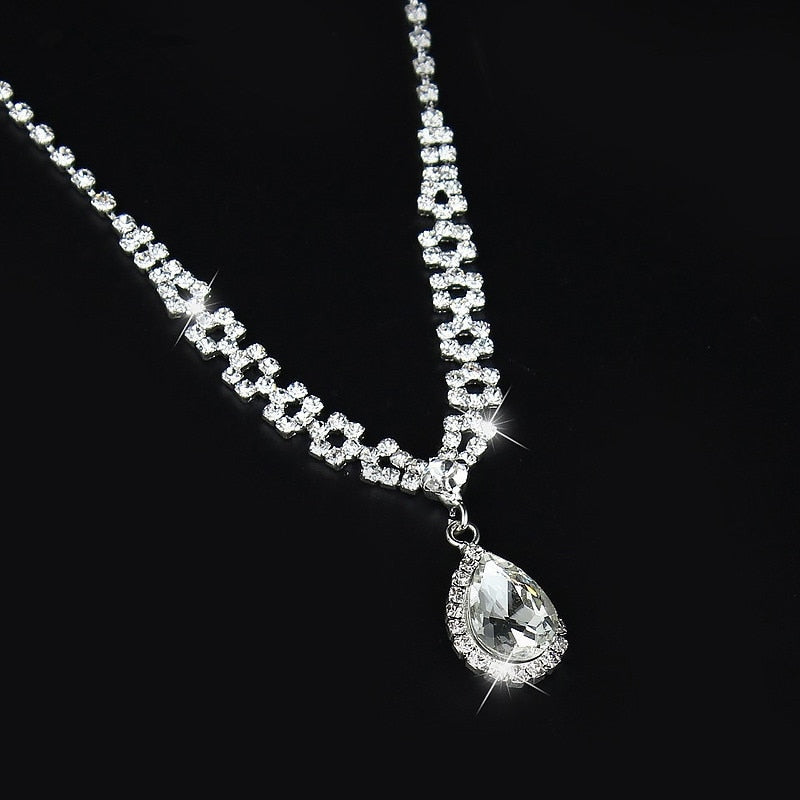 Rhinestone Bridal Jewelry Silver Color Necklace Sets