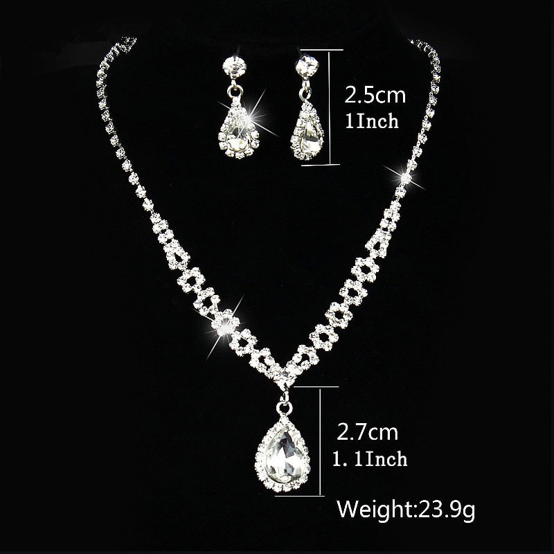 Rhinestone Bridal Jewelry Silver Color Necklace Sets