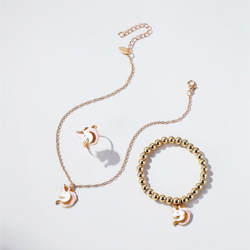 Cartoon Unicorn Necklace Earring  Bracelet and Necklace Set