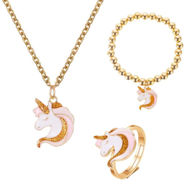 Cartoon Unicorn Necklace Earring  Bracelet and Necklace Set
