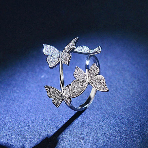 Anillos ajustables abiertos de mariposa de lujo para mujer