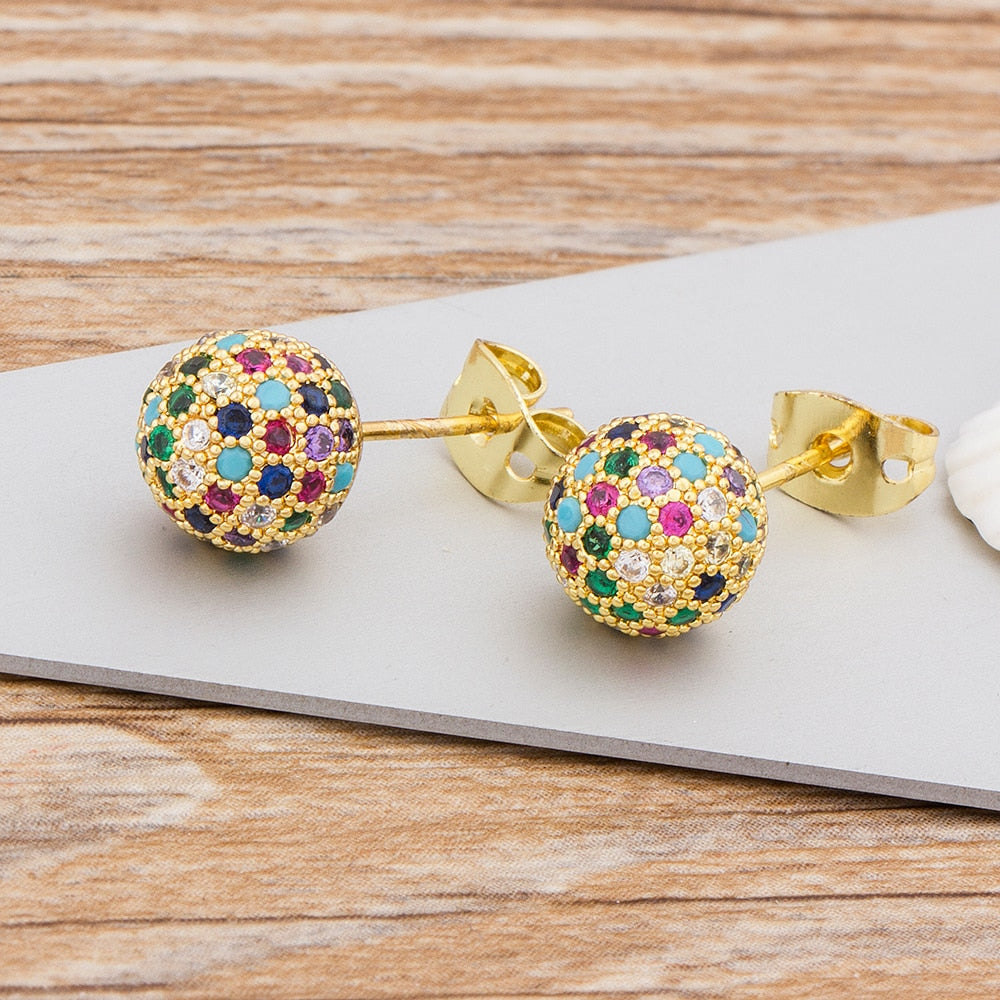 Colorful Shinning Crystal Rainbow Copper Zircon Stud Earrings for Women
