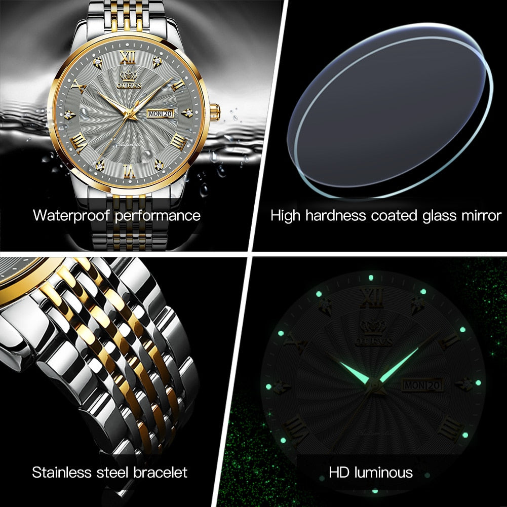 Luxury Automatic Mechanical Watch Stainless Steel Waterproof Clock