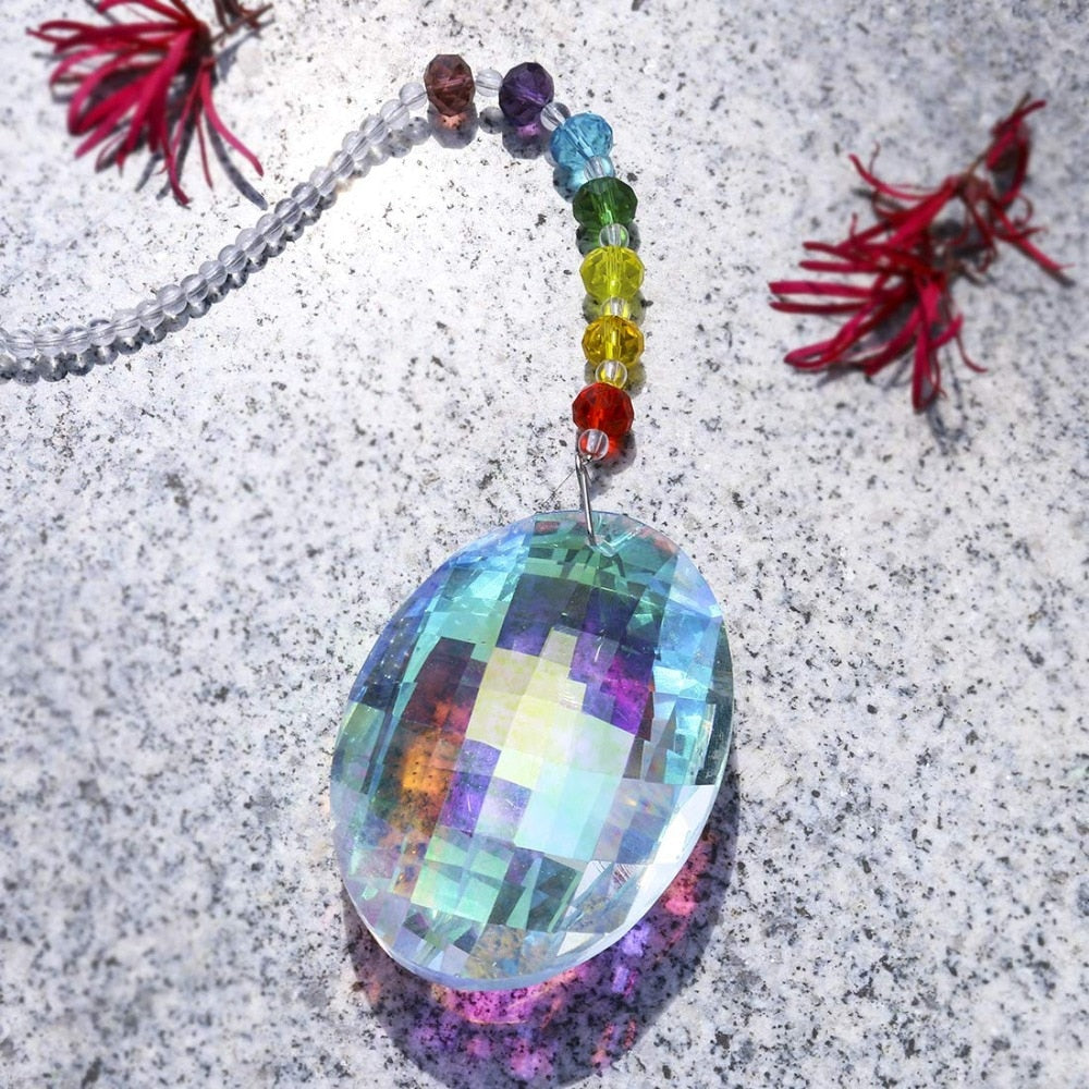 Chakra Crystal Suncatcher with 76mm AB Gourd Prism