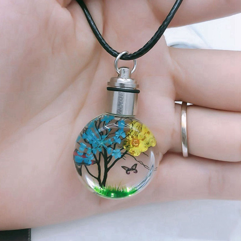 Luminous Dried Flower Butterfly Glass Ball Women Necklace