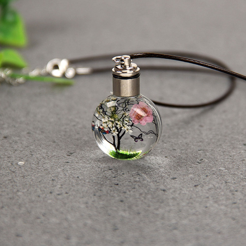 Luminous Dried Flower Butterfly Glass Ball Women Necklace