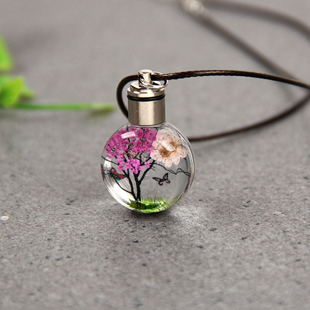 Luminous Dried Flower Butterfly Glass Ball Women Necklace