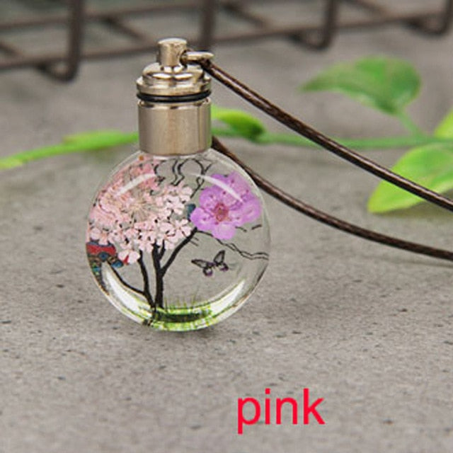 Luminous Dried Flower Butterfly Glass Ball Women Necklace