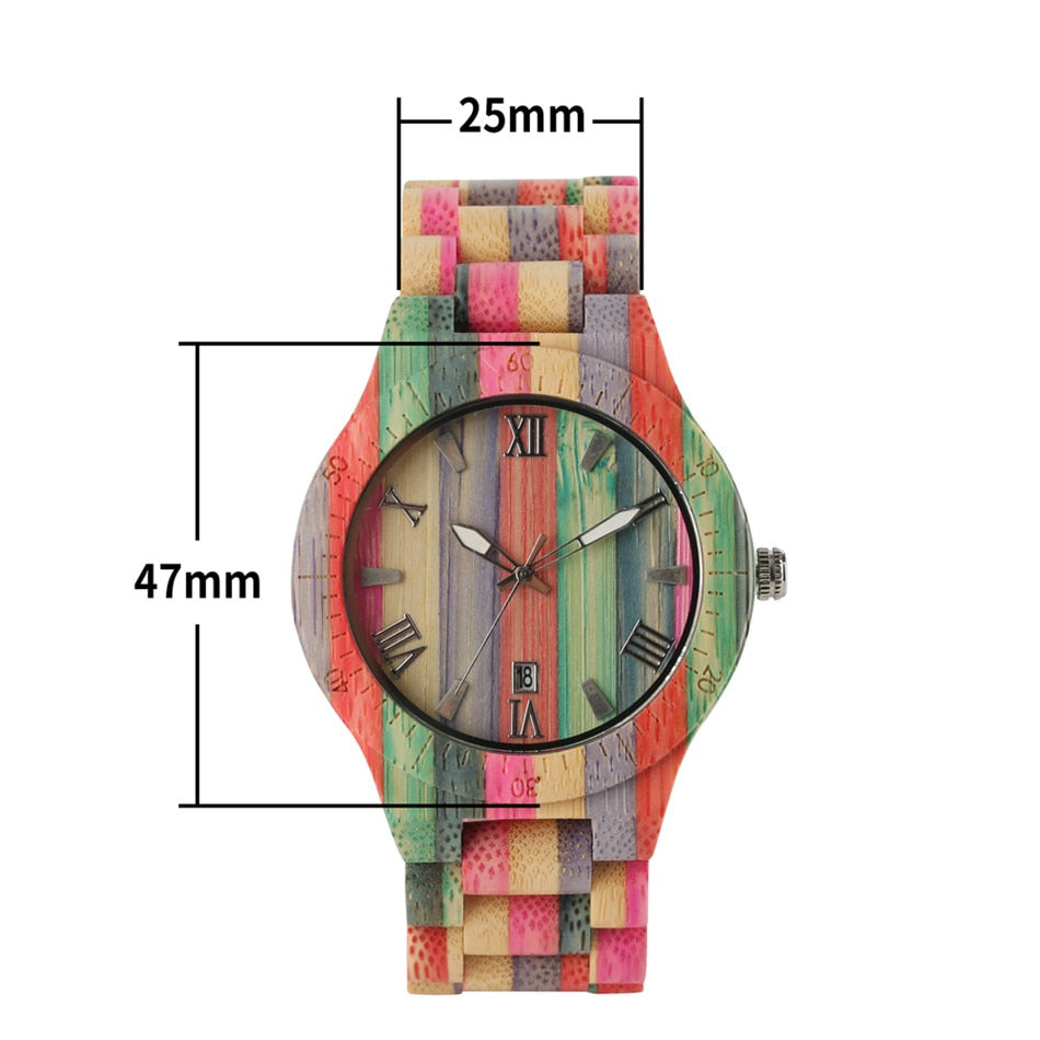 Natural Multi-Colored Bracelet Lovers New Concept Wood Wristwatch