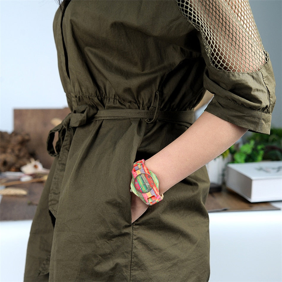 Natural Multi-Colored Bracelet Lovers New Concept Wood Wristwatch