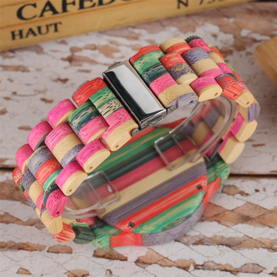 Natural Multi-Colored Bracelet Lovers New Concept Wood Wristwatch