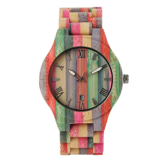 Natural Multi-Colored Bracelet Lovers New Concept Wood Wristwatch