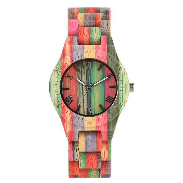 Natural Multi-Colored Bracelet Lovers New Concept Wood Wristwatch