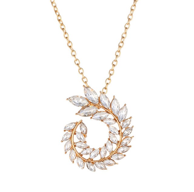 Bohemian Rhinestone Gold Color Leaf Earring&Necklace Set