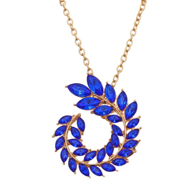 Bohemian Rhinestone Gold Color Leaf Earring&Necklace Set