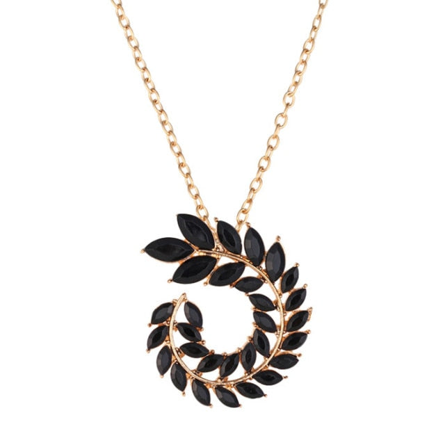 Bohemian Rhinestone Gold Color Leaf Earring&Necklace Set