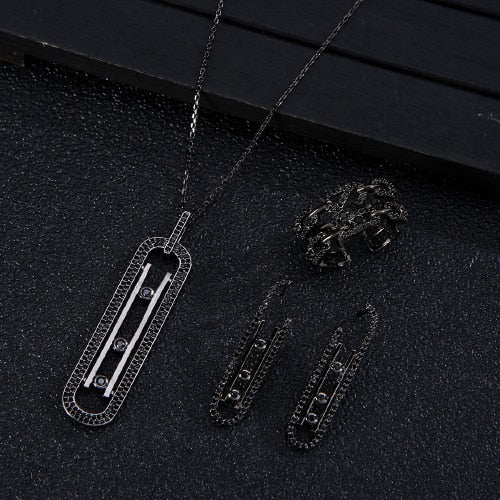 Luxury Geometry Link Stackable Pendant Necklace Earring ring set