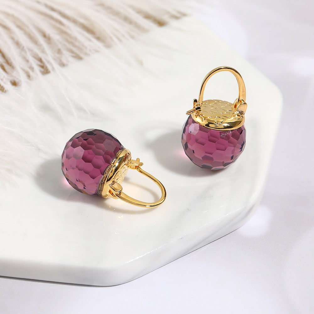 Purple Austrian Crystal Ball Heart Drop Earrings