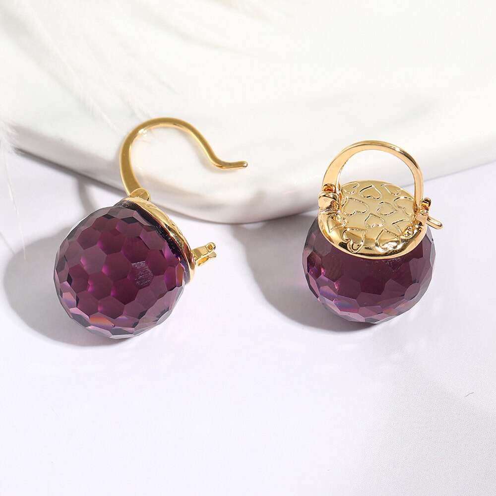 Purple Austrian Crystal Ball Heart Drop Earrings