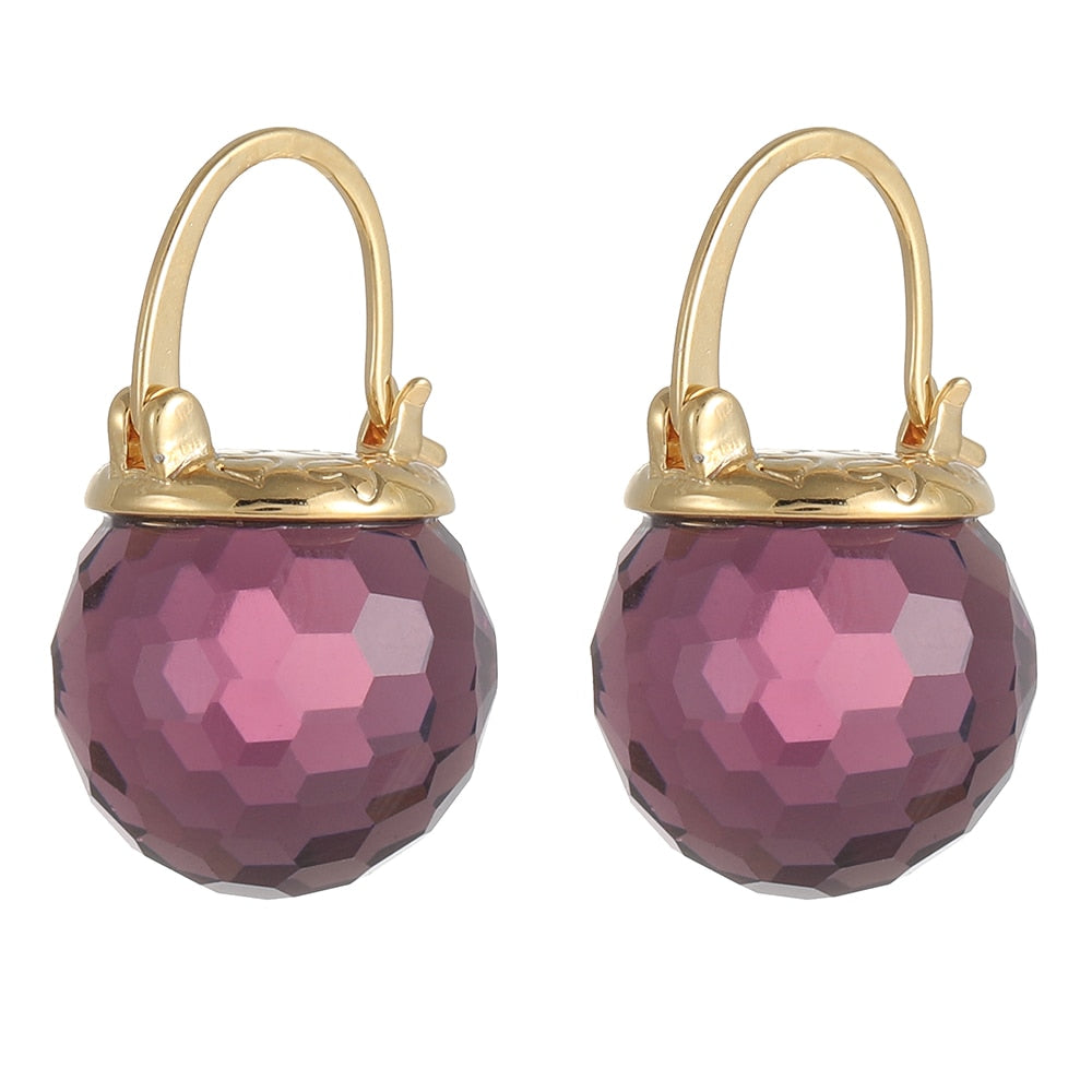 Purple Austrian Crystal Ball Heart Drop Earrings
