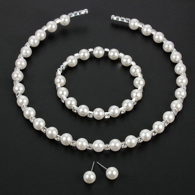 European Simulated Pearl Chokers  Necklace Bangle  Jewelry Set