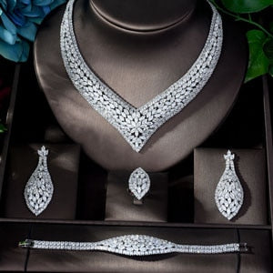 Wedding Zircon Crystal CZ Indian African Bridal Jewelry Set