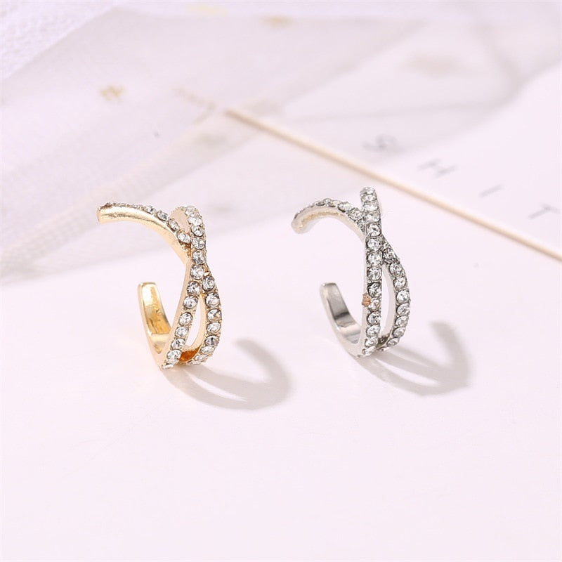 Double U-shaped Ear Crystal Clip Earrings