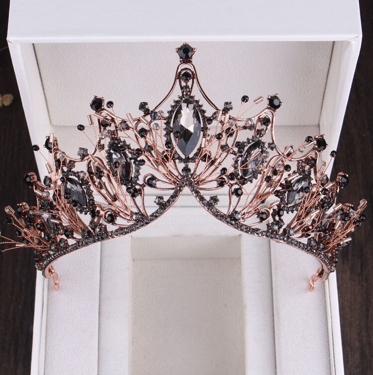 Baroque Vintage Rhinestone Black Crystal Bridal Jewelry Sets