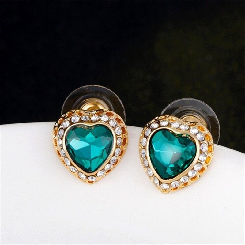 Crystal Heart Necklace Bangle Ring Earrings Set