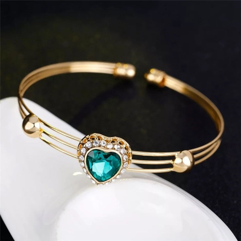 Crystal Heart Necklace Bangle Ring Earrings Set