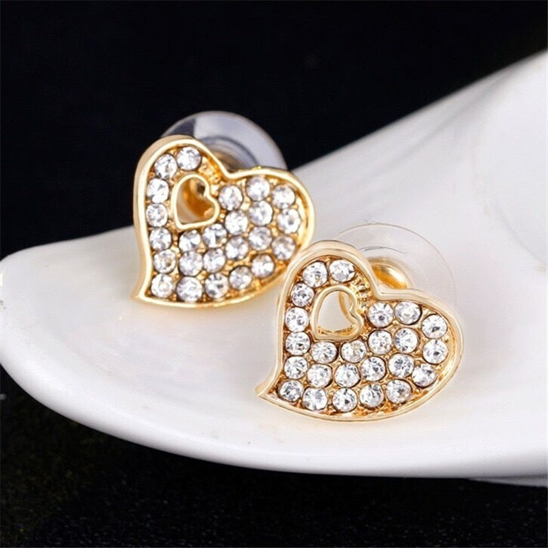 Crystal Heart Necklace Bangle Ring Earrings Set