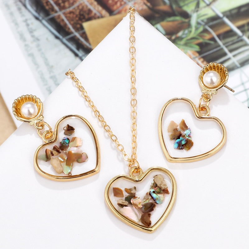 Crystal Heart Necklace Bangle Ring Earrings Set