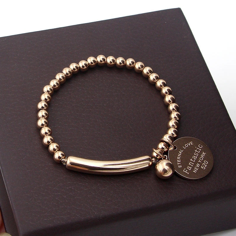 Circle Tag Charm Stretch Strand Bracelet