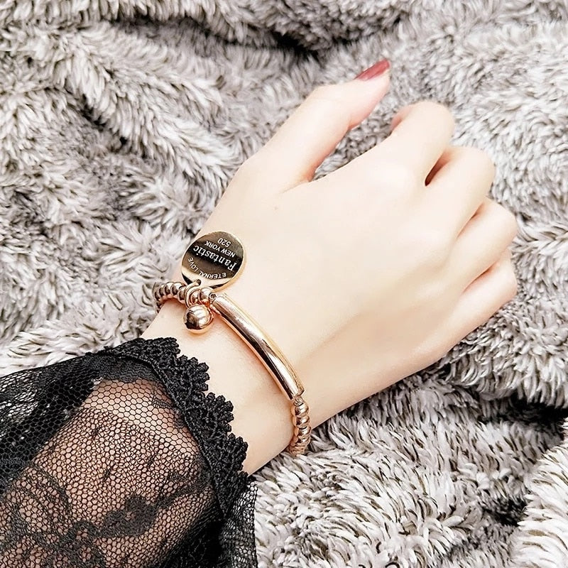 Circle Tag Charm Stretch Strand Bracelet