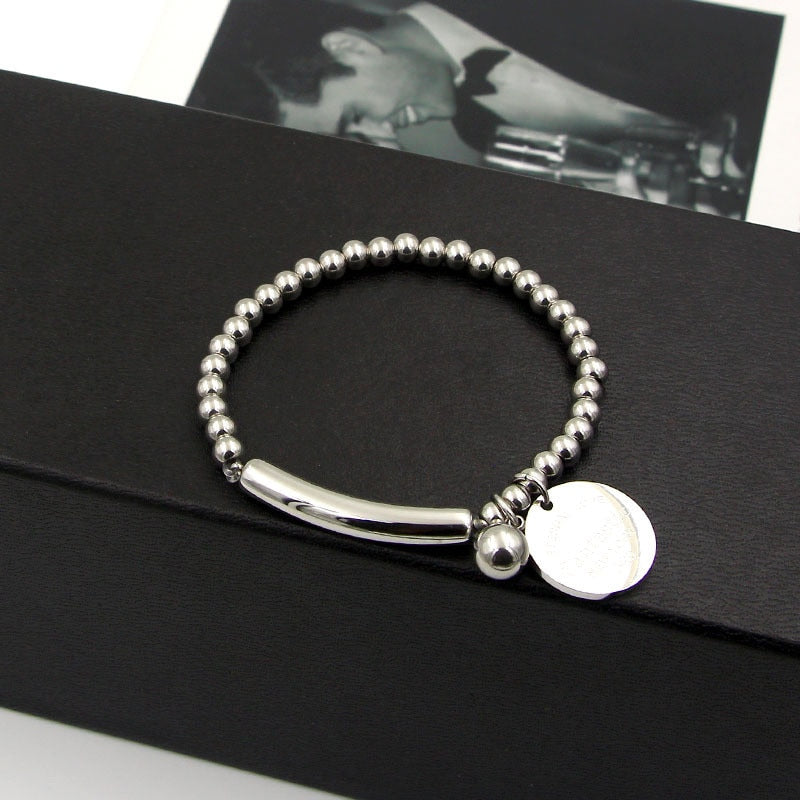 Circle Tag Charm Stretch Strand Bracelet
