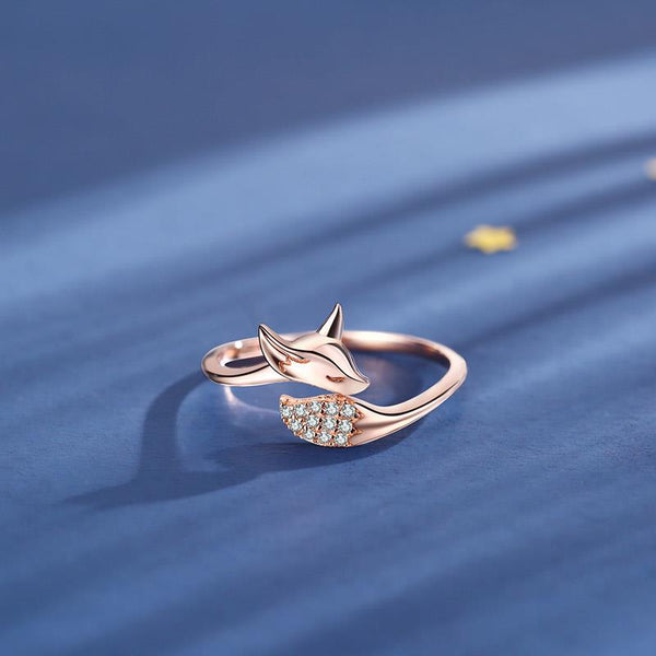 Anillos de oro rosa con forma de zorro para mujer