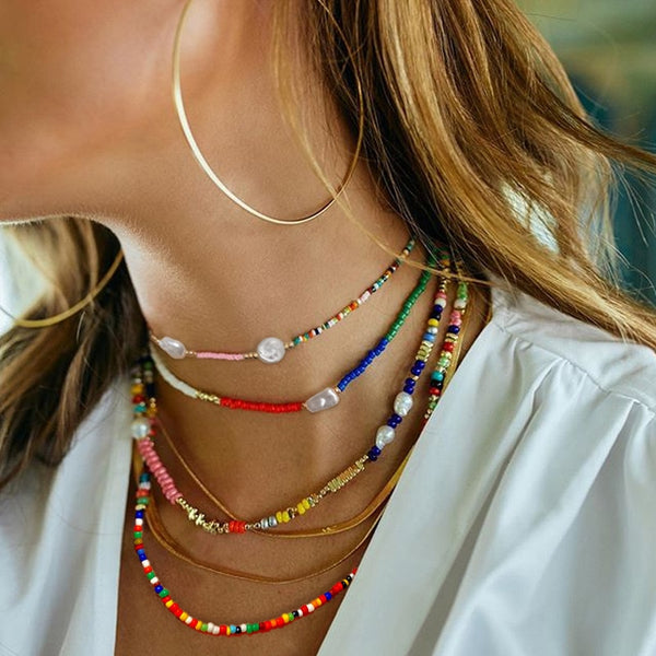 Simple Pearl Seed Beads Strand Necklace