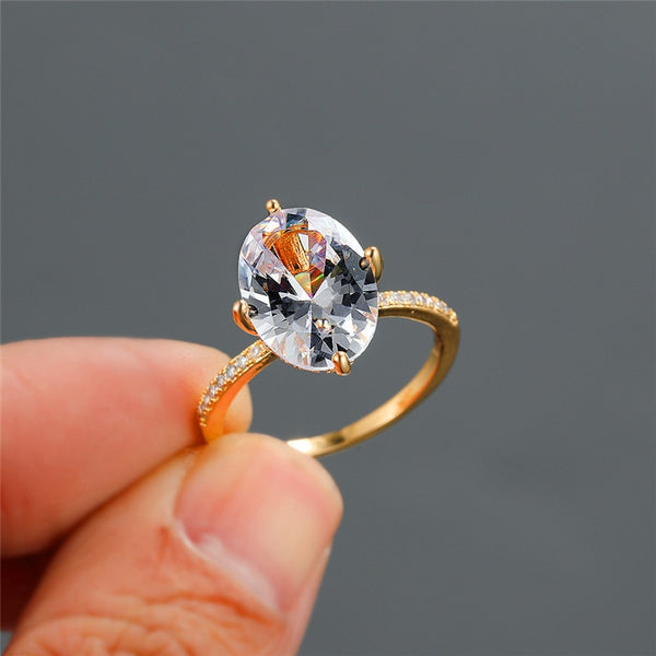 Luxury Female White Crystal Stone Ring Cute Gold Thin Wedding Rings