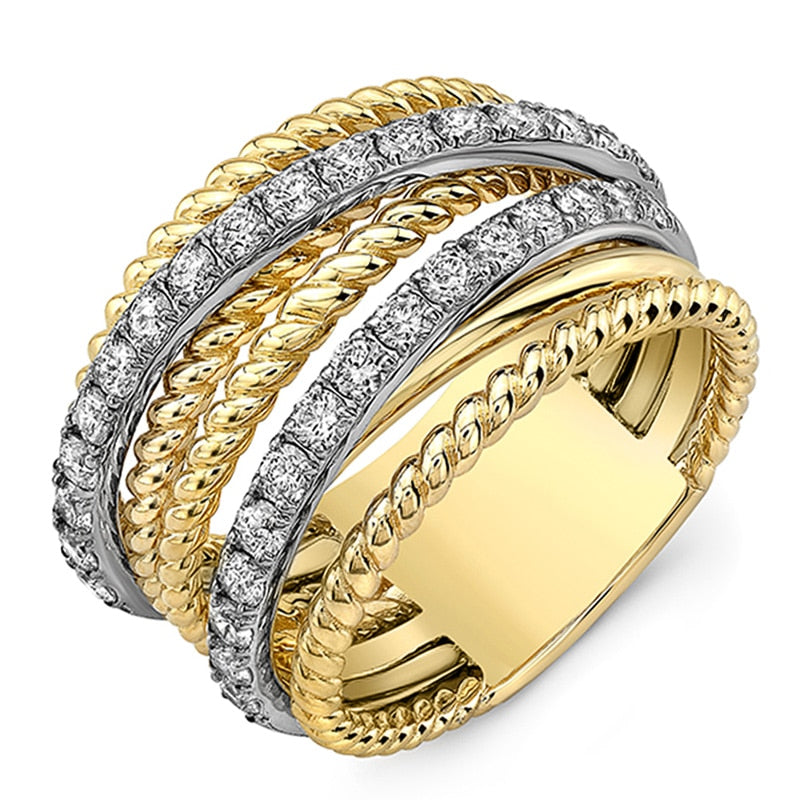 Gold Color with Micro Crystal Zircon Stone Delicate Wedding Rings