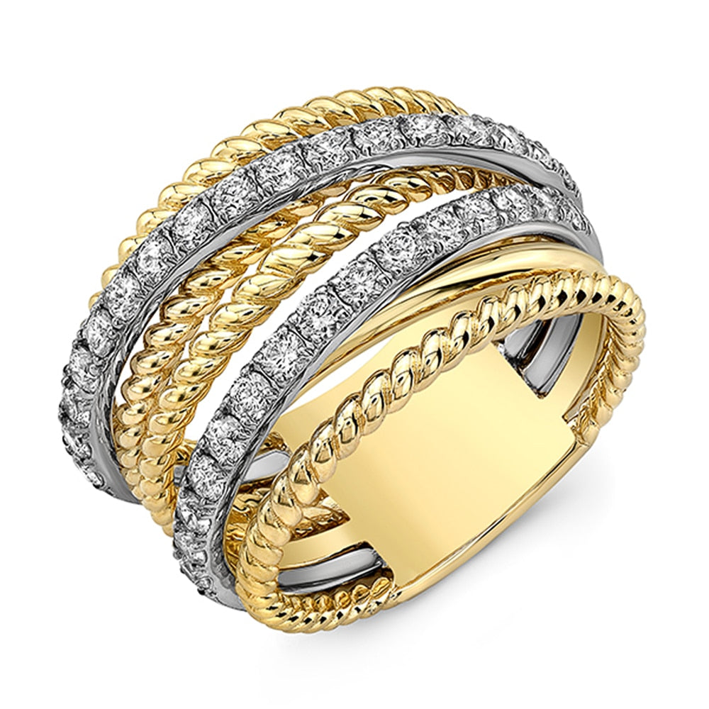 Gold Color with Micro Crystal Zircon Stone Delicate Wedding Rings