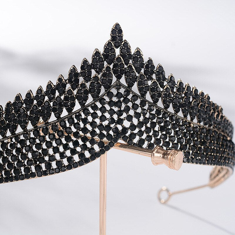 Baroque Vintage Gold Black Crystal Heart Bridal Jewelry Sets