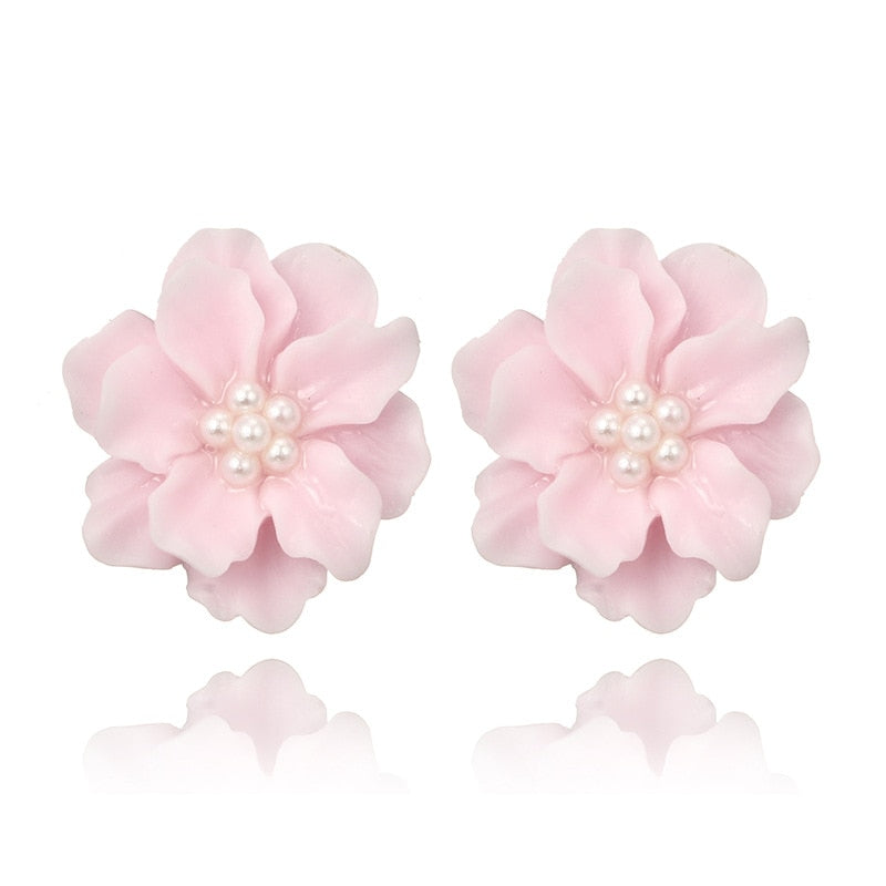 Simple Camellia Cherry Blossoms Metal Earrings