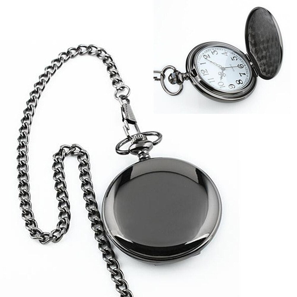Vintage Men Steampunk Clock Smooth Surface Pendant Chain Classic Pocket Watch