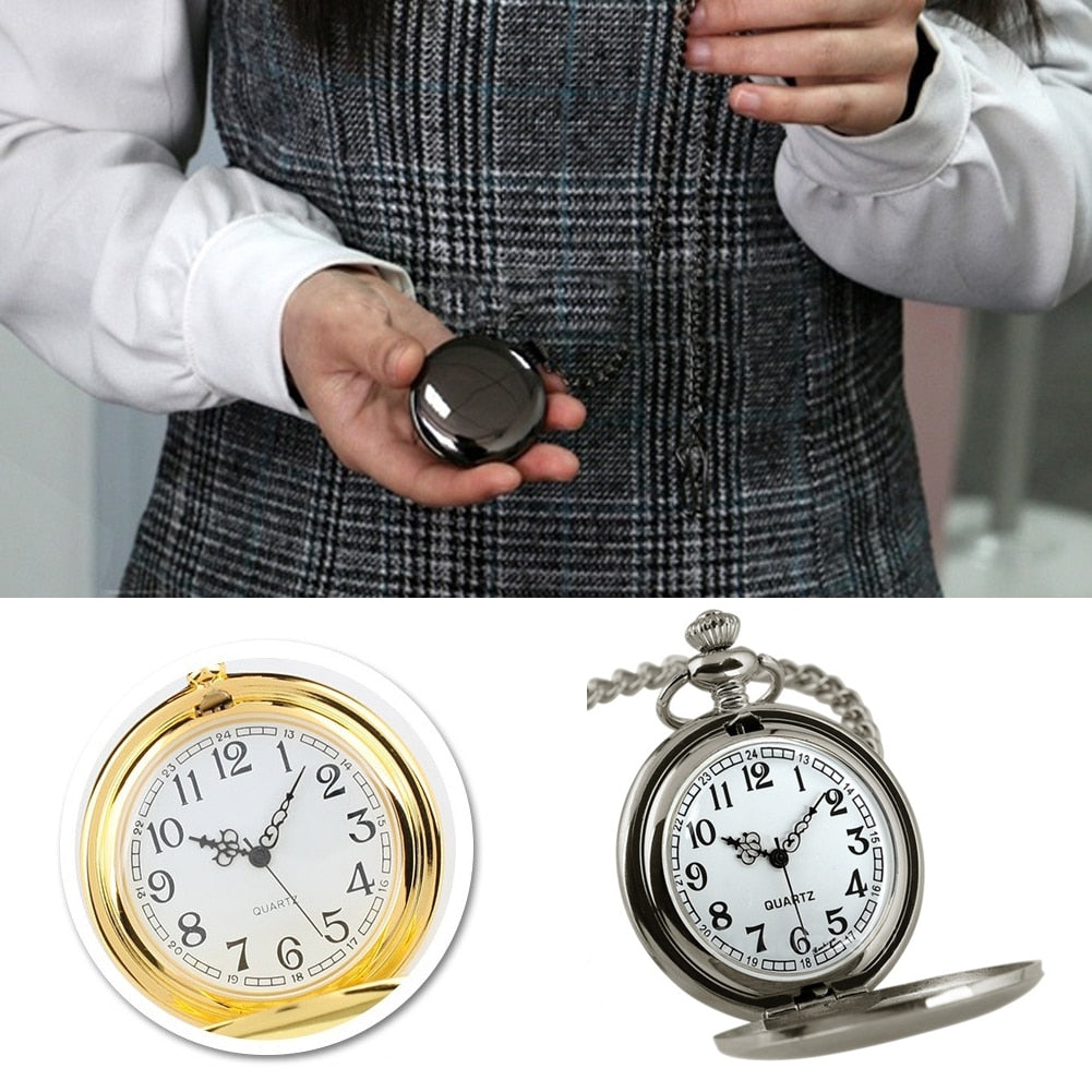 Vintage Men Steampunk Clock Smooth Surface Pendant Chain Classic Pocket Watch