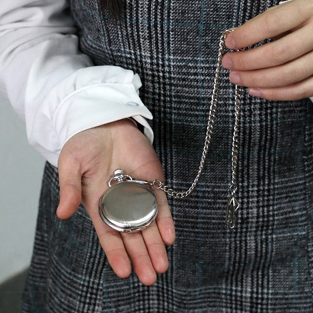 Vintage Men Steampunk Clock Smooth Surface Pendant Chain Classic Pocket Watch