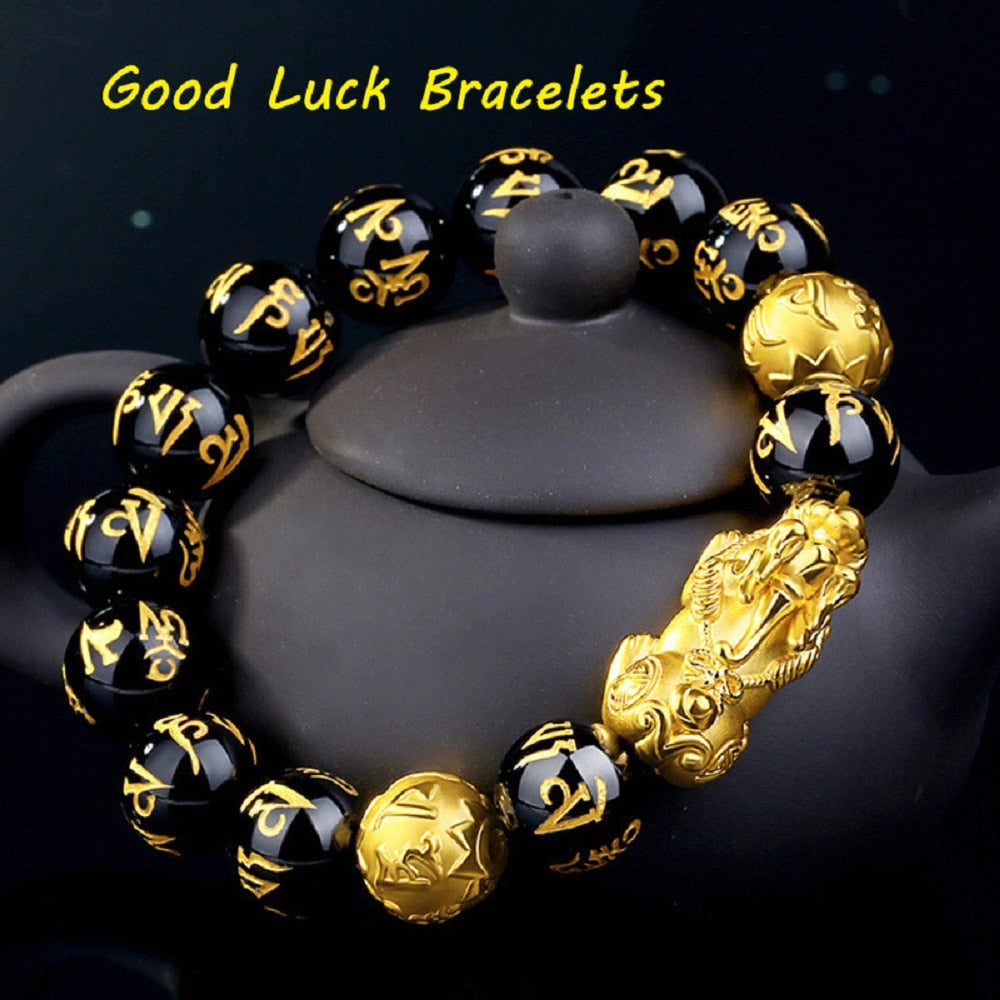 Feng Shui Obsidian Stone Beads Bracelet Men Women