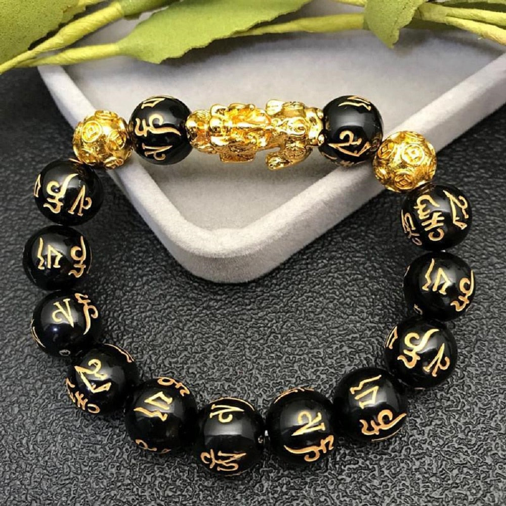 Feng Shui Obsidian Stone Beads Bracelet Men Women