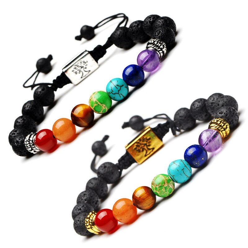 Tree of Life Lava Rock Beads 7 Chakra Bracelet